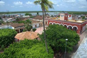 Aerial view of town centre in Mexcaltitan Rivera Nayarit MX