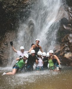 Rapelling group enjoying the pool at the base of a waterfall in Riviera Nayarit