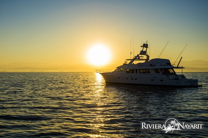 Fishing boat at sunset in Riviera Nayarit Mexico