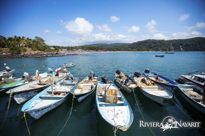 Boats tied up near Chacala in Riviera Nayarit Mexico