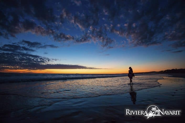 Walking the beach at sunset in Destiladeras Riviera Nayarit Mexico