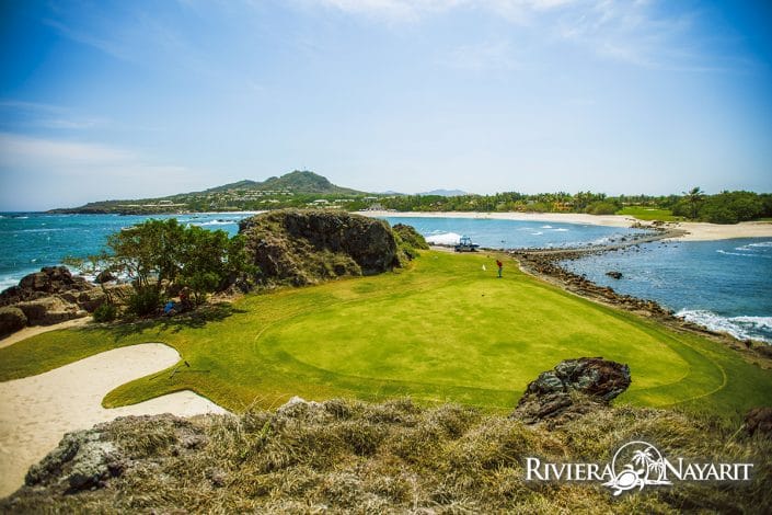 Putting on Tail of the Whale golf green at Punta Mita Golf course in Riviera Nayarit MX