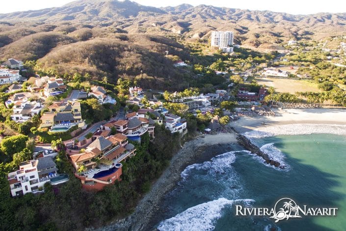 Aerial photo of beach at La Cruz de Huanacaxtle in Riviera Nayarit Mexico