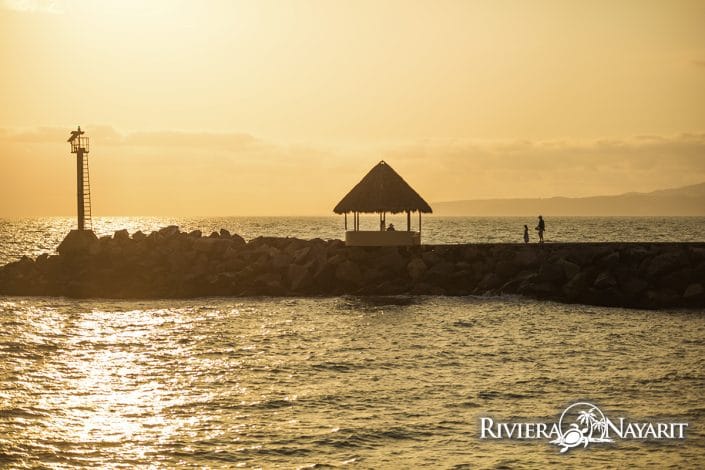 Walking pier at sunset in Nuevo Vallarta Riviera Nayarit Mexico