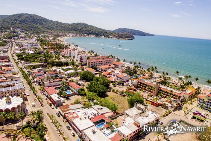 Aerial view of Rincon de Guayabitos Riviera Nayarit Mexico - looking towards the Pacific Ocean