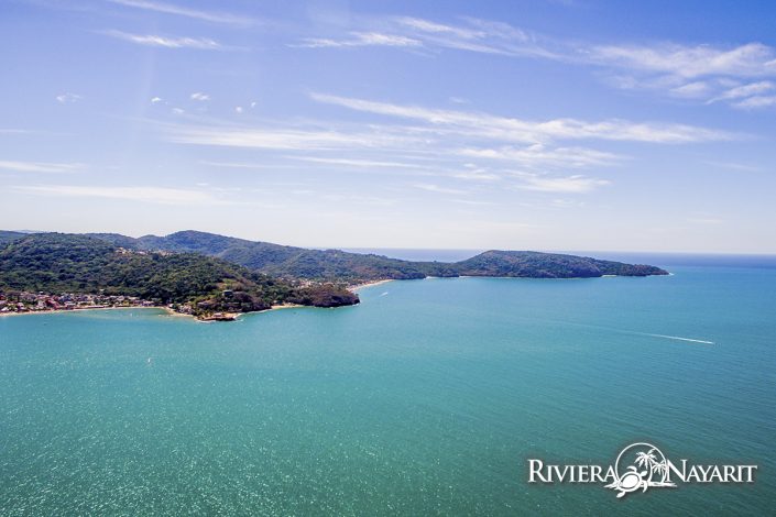 Aerial view of Rincon de Guayabitos Riviera Nayarit Mexico - from over the ocean