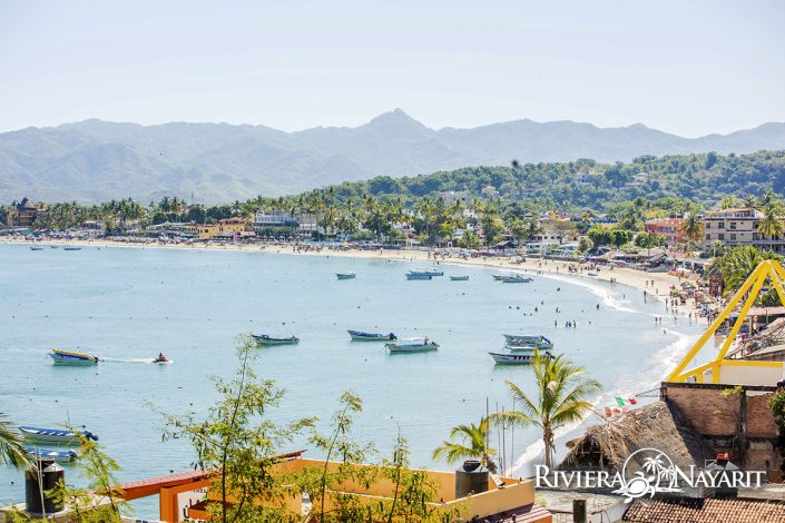 Beach and town of Rincon de Guayabitos in Riviera Nayarit Mexico