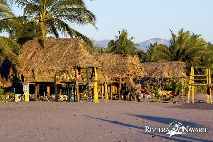 Beachfront Palapa huts in San Blas Riviera Nayarit Mexico